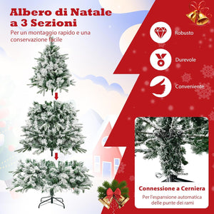 Albero di Natale Innevato136/186 cm, Albero di Natale con 150/250 Luci LED Bianco Caldo, 384/752 Punte di Ramo Miste e Aghi di Pino per Casa e Ufficio (186 cm)