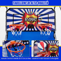 Macchina da Pallacanestro Elettronica Pieghevole, Gioco Arcade da Basket a Doppio Tiro per Casa con 8 Modalità di Gioco, Suono Arcade, Punteggio Elettronico, 4 Palloni e Pompa (Blu e bianco)
