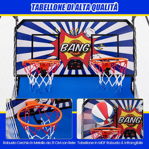 Macchina da Pallacanestro Elettronica Pieghevole, Gioco Arcade da Basket a Doppio Tiro per Casa con 8 Modalità di Gioco, Suono Arcade, Punteggio Elettronico, 4 Palloni e Pompa (Blu e bianco)