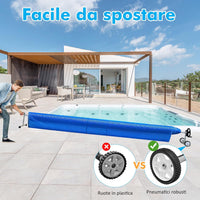 Rullo Avvolgitore per Piscina, Avvolgitore Telo Piscina 7 M Regolabile con Ruote in Gomma, Avvolgitore per Piscina in Alluminio