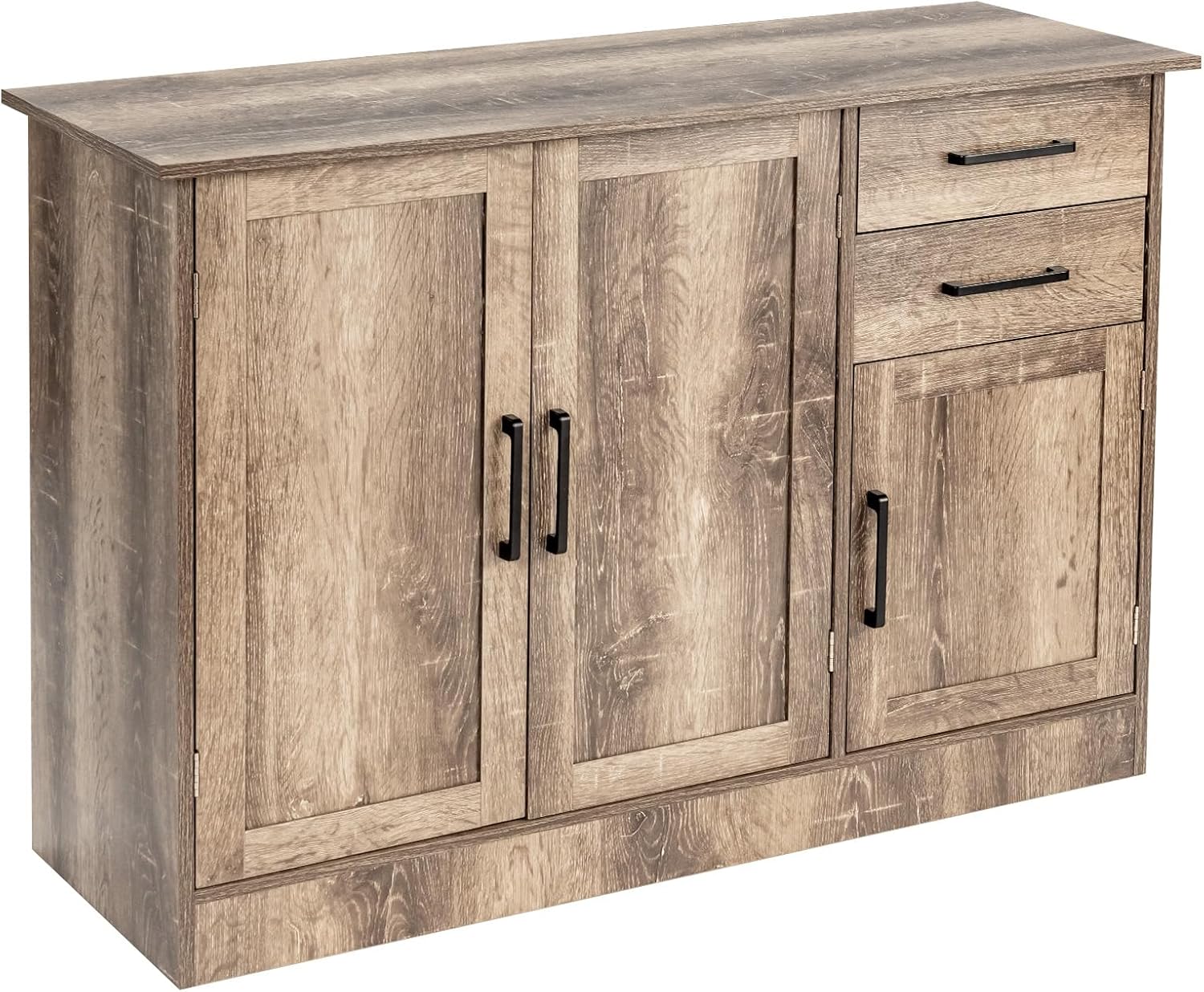 Credenza da Cucina, Mobile Buffet da Terra con 2 Cassetti, 3 Ante e 1 Ripiano Regolabile, per Sala da Pranzo, Cucina, Salotto, Ingresso, Grigio