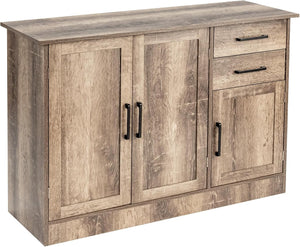 Credenza da Cucina, Mobile Buffet da Terra con 2 Cassetti, 3 Ante e 1 Ripiano Regolabile, per Sala da Pranzo, Cucina, Salotto, Ingresso, Grigio