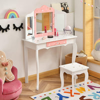 Toeletta Trucco 2 in 1 per Bambina Staccabile, Specchiera per Ragazza in Legno con Giocattoli, Sgabello e Cassetto, Postazione Trucco per Cameretta e Cmera da Letto, 3 Anni 70x35x104cm(Bianco)