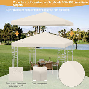 Tettoia di Ricambio per Gazebo da 3 x 3 m, Copertura per Gazebo da Giardino con Gancio e Chiusura a Strappo, Fori di Drenaggio, Facile da Montare (Beige)