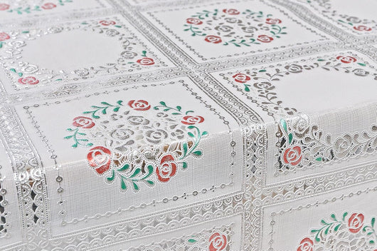 Tovaglia Plastificata 137x220 cm Ricamata Pizzo 3D Copritavolo Antimacchia Idrorepellente Dis.D