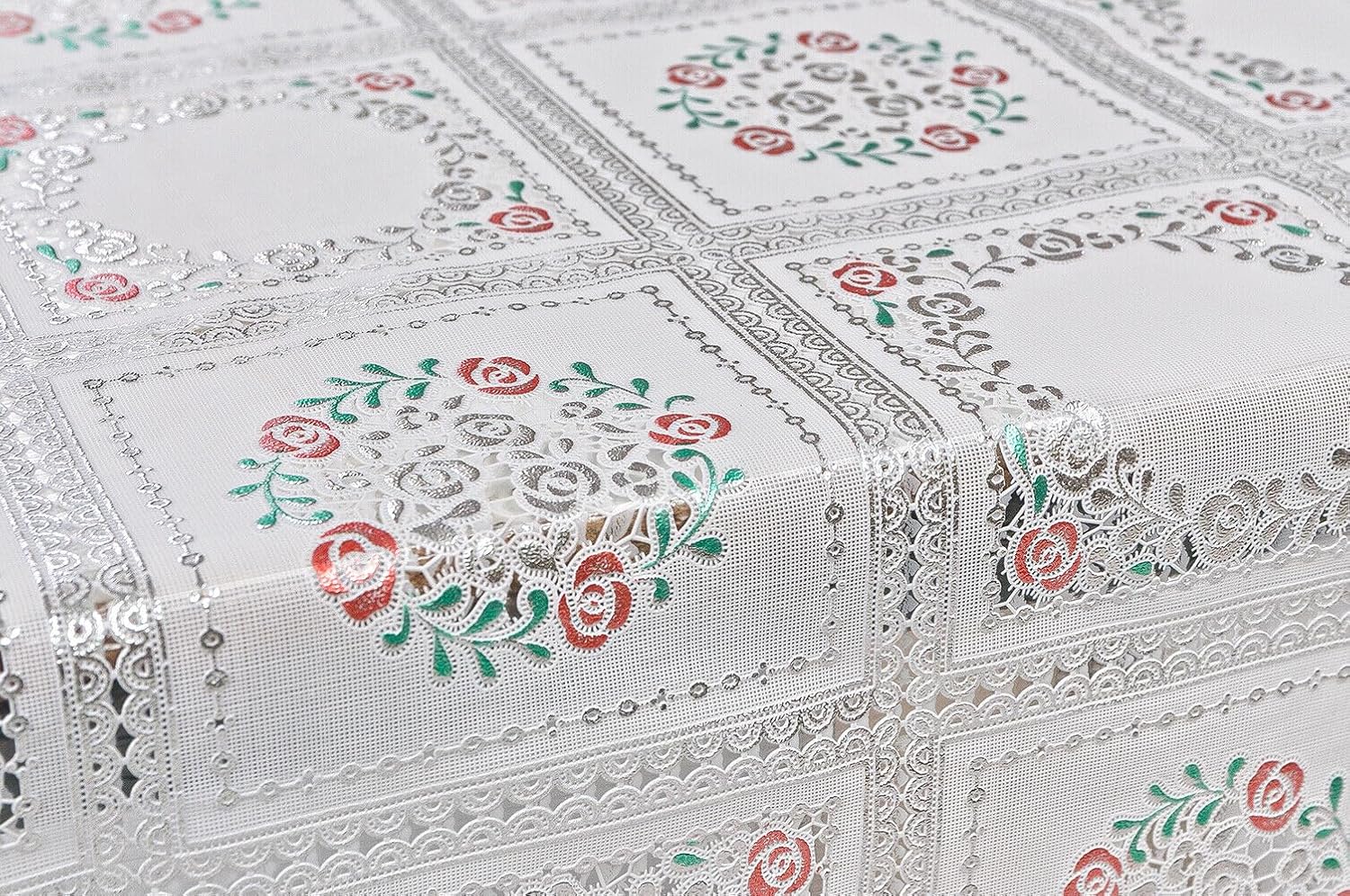 Tovaglia Plastificata 137x50 cm Ricamata Pizzo 3D Copritavolo Antimacchia Idrorepellente Dis.D