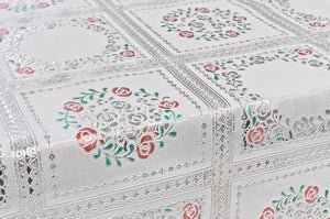 Tovaglia Plastificata 137x160 cm Ricamata Pizzo 3D Copritavolo Antimacchia Idrorepellente Dis.D