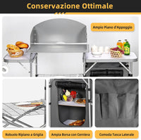 Tavolo da Campeggio all'Aperto con Portaoggetti, Borsa di Stoccaggio per il Trasporto, Tavolo da Griglia Pieghevole e Portatile per Feste BBQ, Campeggio, Grigio