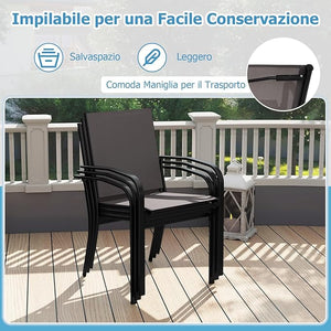 Set di 2/4 Sedie da Pranzo per Esterni, Sedia da Giardino Impilabili con Tessuto Traspirante, Braccioli, Schienale Alto e Telaio in Metallo, Portata 150 kg (Grigio,2)