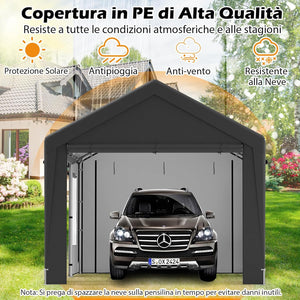 Tenda Garage per Auto Impermeabile, Cappanone Posto Auto con 4 Porte e 4 Finestre a Rete Arrotolabile, Tendone Multiuso a Pareti Laterali Rimovibile per Feste ed Eventi, 595 x 300 x 280 cm