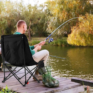 Sedia da Campeggio Portatile, Sedia Pieghevole Imbottita con Schienale Regolabile e Tasca Laterale, Seduta da Giardino in Metallo con Borsa da Trasporto, Portata 150 kg