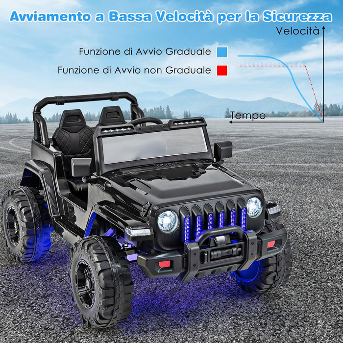 12V Auto per Bambini con Telecomando, Macchina Elettrica con 2 Posti Musica Porta USB e Luce, Velocità Regolabile 2,6-6km/h, per 3-8 Anni (Nero)