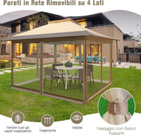 Gazebo Pieghevole da Giardino 3,6 x 3,6m, Gazebo Pop-up con Borsa da Trasporto con Ruote, Regolabile in Altezza, per Feste, Barbecue, Giardino e Spiaggia (Con Rete)