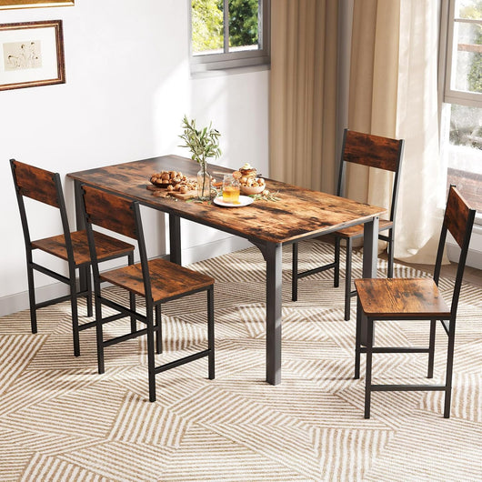 Set 2 Sedie Sala da Pranzo 44 x 40 x 87cm, Sedie Industriali con Gambe in Metallo, Venatura del Legno Rustico e Schienale Inclinato per Cucina, Soggiorno e Ristorante, Marrone e Nero