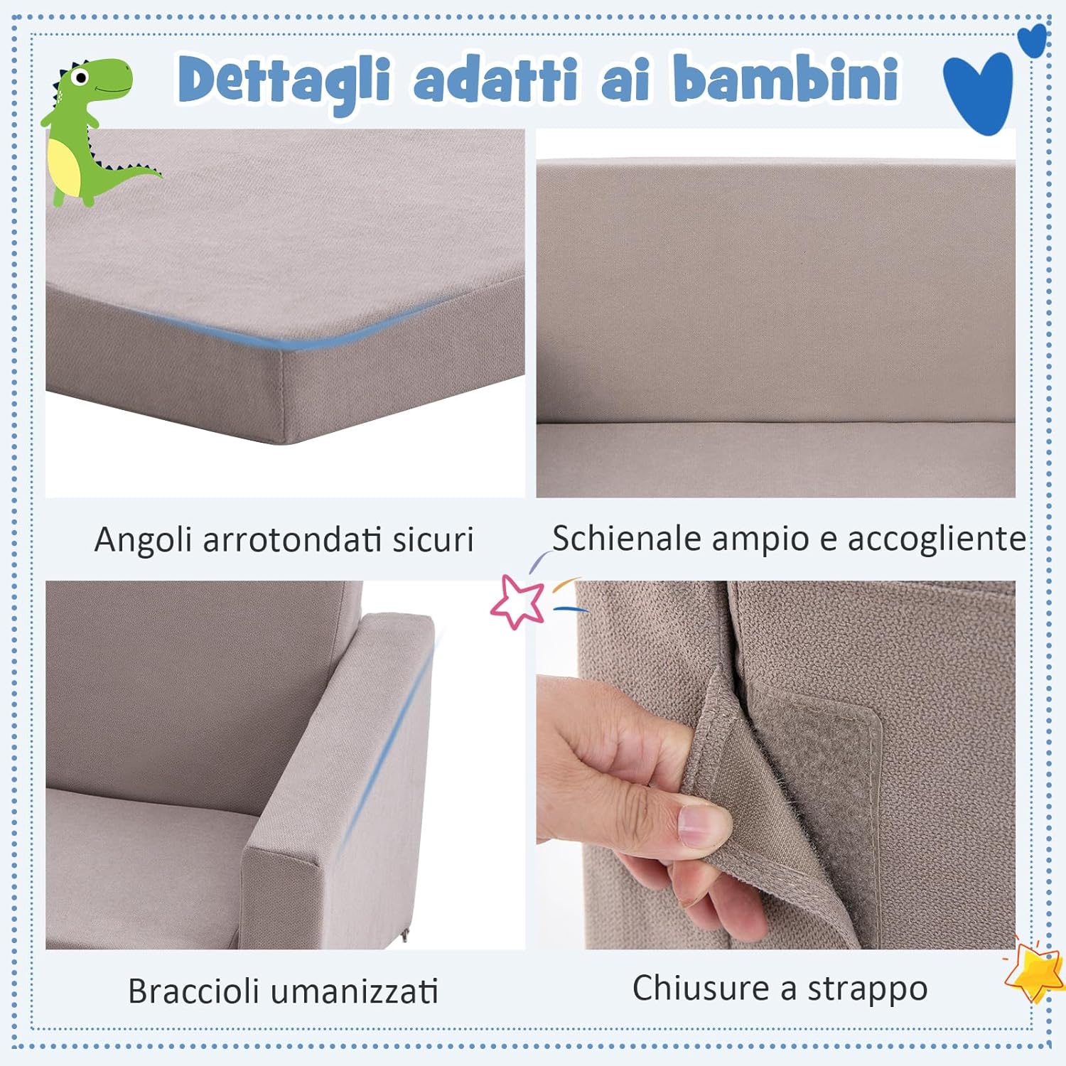 Divano Convertibile per Bambini 2-in-1, Poltrona per Bambini con Copertura Morbida e Lavabile in Lavatrice, Divano per Bambini con Funzione Letto, per Bambini 1+ Anni (77 x 43 x 40 cm)