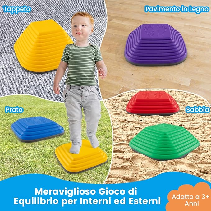 6 Pezzi Pietre di Passo per Bambini, Pietre di Equilibrio Antiscivolo per Esercizio Interno/Esterno, Blocchi di Equilibrio Quadrati per Bambini 3+ Anni