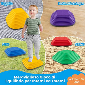 6 Pezzi Pietre di Passo per Bambini, Pietre di Equilibrio Antiscivolo per Esercizio Interno/Esterno, Blocchi di Equilibrio Quadrati per Bambini 3+ Anni