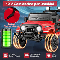12V Macchina Elettrica per Bambini, Auto per Bambini con Telecomando Porta USB Musica e Luci, Avvio lento, Velocità Regolabile 1-5 km/h, per Bambini 3 Anni+ (Rosso)