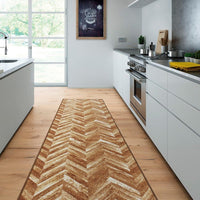 Tappeto Cucina Tessitura Piatta Effetto Parquet Antiscivolo Corridoio Bagno Marrone 57x240 cm