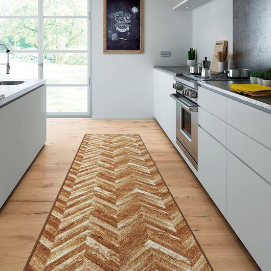 Tappeto Cucina Tessitura Piatta Effetto Parquet Antiscivolo Corridoio Bagno Marrone 57x190 cm