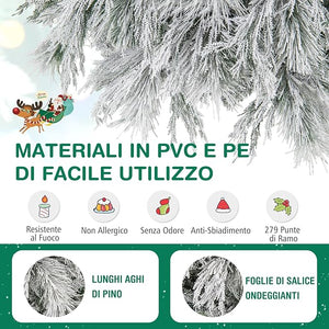Albero di Natale Innevato 146/180 CM, Albero di Natale ArtificialePre-Luminoso con Cerniera e 150/250 Luci LED Bianche Calde, 279/519 Punte di Ramo, Ago di Pino (146 CM)
