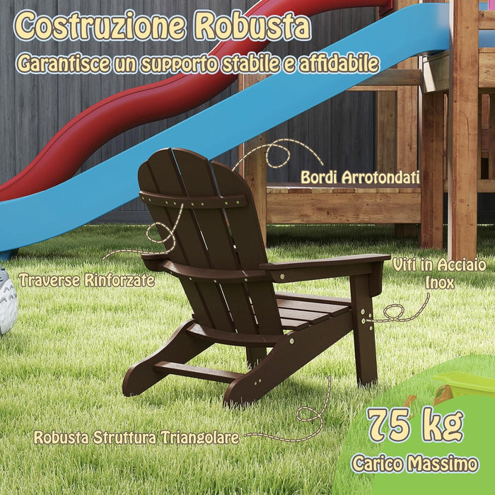 Sedia Adirondack per Bambini da Giardino, Sedie Ergonomica in HDPE con Schienale Inclinato e Braccioli, Poltrona per Interno ed Esterno, per Bambini 3 a 8 Anni, 52 x 53,5 x 64 cm (Marrone)