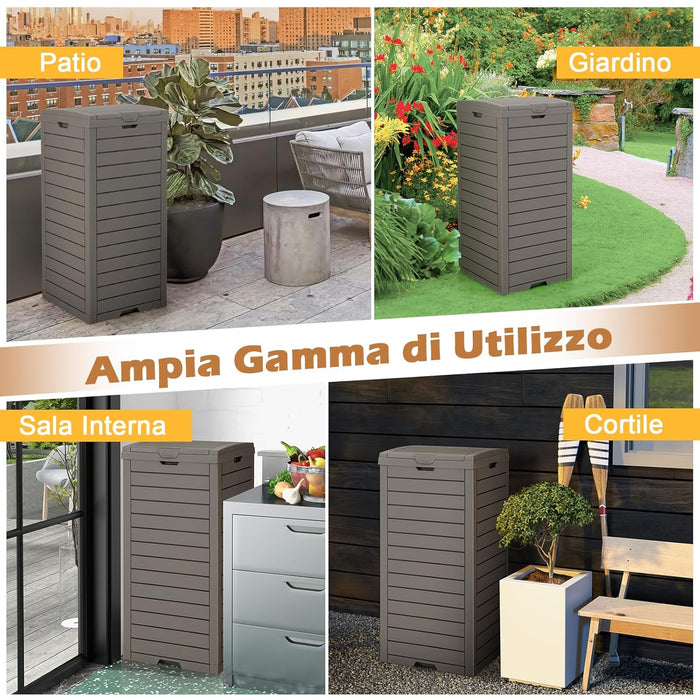 Pattumiera per Rifiuti Esterno e Interno 118 L, Contenitore per Raccolta Differenziata Impermeabile con Coperchio a Doppia Chiusura e Vassoio Estraibile per Liquidi (2, Marrone)