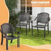 Set di 2 Sedie da Esterno in Alluminio Pressofuso, Sedie da Pranzo Impilabili con Braccioli, Sedie da Esterno in Alluminio Pressofuso per Balcone, Cortile, Giardino (Bronzo)