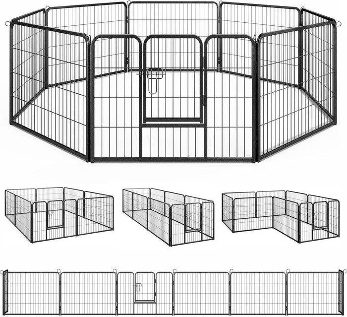Recinto per Cani Interno ed Esterno, 8 Pannelli Altezza 60/80 CM Recinzione per Piccoli/Medi Animali/Coniglio/Gatto, Cancelletto Portatile Pieghevole con Porta (190 x 60 cm)