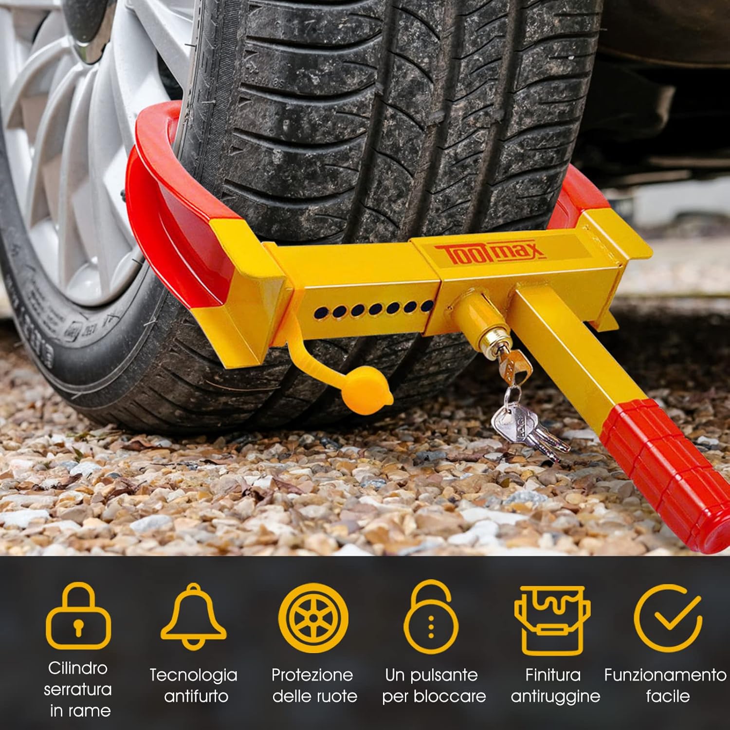 Blocco Ruota Auto Antifurto Bloccaggio per Pneumatico Ruote con 3 Chiavi