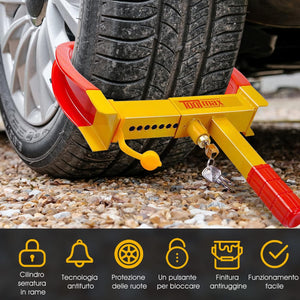 Blocco Ruota Auto Antifurto Bloccaggio per Pneumatico Ruote con 3 Chiavi