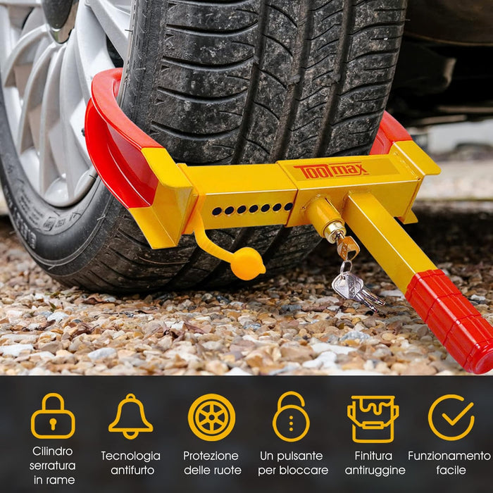 Blocco Ruota Auto Antifurto Bloccaggio per Pneumatico Ruote con 3 Chiavi