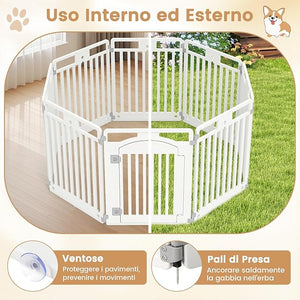 Pannello in Plastica per Cani a 8 Pannelli, Recinzione Portatile per Animali Domestici, Cancello Pieghevole con Porta di Sicurezza con Serratura per Cani, Recinto Pieghevole, 192 x 65 x 80 cm