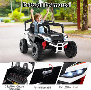 12V Macchina Elettrcia per Bambini, UTV Auto Elettrica con Telecomando, 3 Velocità, Luci LED, Musica, Clacson e Sospensioni a Molla, 3-5 km/h, Ideale per Bambini 3 Anni+ (Bianco)
