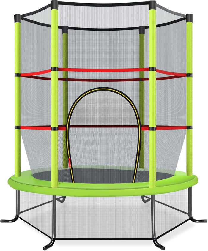 Trampolino Elastico Bambino in Acciaio, Tappeto Elastico Bambini da Esterno e da Interno, con Rete e Cusicnetti Antiscivolo（Verde)