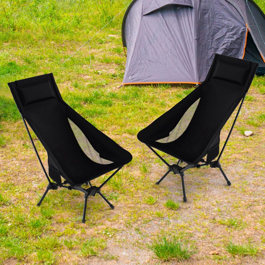 Sedia da Campeggio Portatile, Sedia Ergonomica Pieghevole da Zaino con Schienale Alto, Braccioli, Cusino e Borsa da Trasporto, Poltrona da Esterno per Spiaggia e Picnic, Portata 150 kg