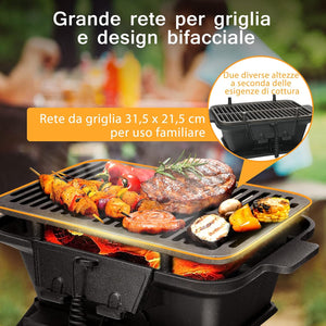 Barbecue Griglia a Carbone, Grill Barbecue Carbone Portatile, BBQ Grill in Ghisa, Ideale per Campeggio Picnic Feste, Nero