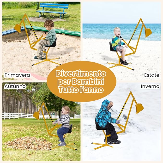 Ruspa Giocattolo per Bambini, Escavatore Cavalcabile con Controlli a 2 Mani e Pala Flessibile, Sedile Girevole a 360°, Regalo per Bambini 3 Anni+ (senza Ruote Giallo)