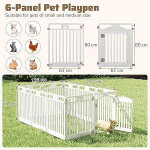 Recinto per Cani a 6 Pannelli, Recinto Pieghevole e Portatile per Animali con Porta di Bloccaggio e Picchetti da Terra, Ideale per Animali di Taglia Piccola e Media, 129 x 65 x 81 cm