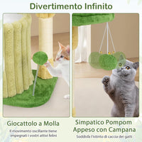 Tiragraffi per Gatti 50 x 41 x 54 cm, Torre Moderno con Pali in Sisal, Piattaforma Imbottita e Pallina Penzolante, Cuccia per Animali Domestici, Verde e Naturale