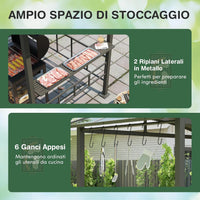 Gazebo Barbecue 248 x 150 x 232 cm, Gazebo con Struttra in Metallo con Tetto in Policarbonato Ventilato, Mesnole Laterali e Ganci, Tenda per Giardino, Patio e Cortile