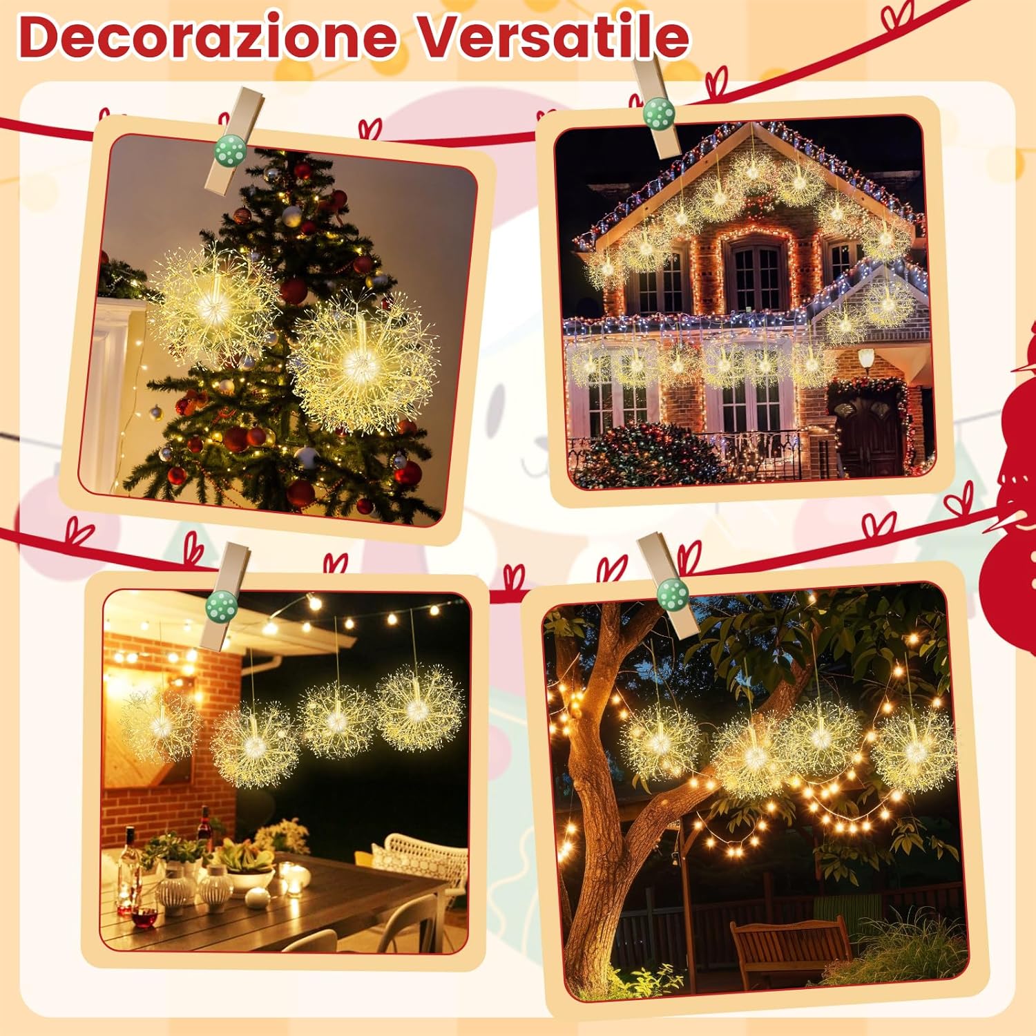 2 Luci a Sfera a LED di Natale, Luce a Sfera Sospese per Esterni con Luci Calde, per Casa, Giardino, Feste