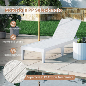 Set di 2 Sedie a Sdraio, Lettino Prendisole da Esterno in PP con Schienali Regolabili in 4 Posizioni, Sedia Reclinabile per Patio, Piscina, Terrazza, Portata 160 kg (Bianco)