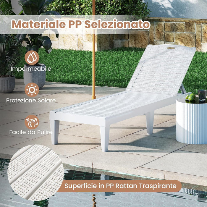 Set di 2 Sedie a Sdraio, Lettino Prendisole da Esterno in PP con Schienali Regolabili in 4 Posizioni, Sedia Reclinabile per Patio, Piscina, Terrazza, Portata 160 kg (Bianco)