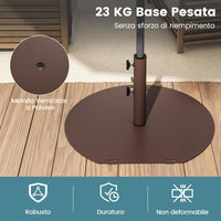 Base per Ombrellone in Metallo 23 kg, Supporto Rotondo con 2 Manopole di Serraggio, Ruote e Manico, Supporto per Ombrellone da Mercato Resistente per Giardino, Cortile, Piscina