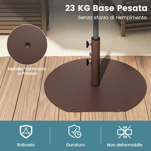Base per Ombrellone in Metallo 23 kg, Supporto Rotondo con 2 Manopole di Serraggio, Ruote e Manico, Supporto per Ombrellone da Mercato Resistente per Giardino, Cortile, Piscina