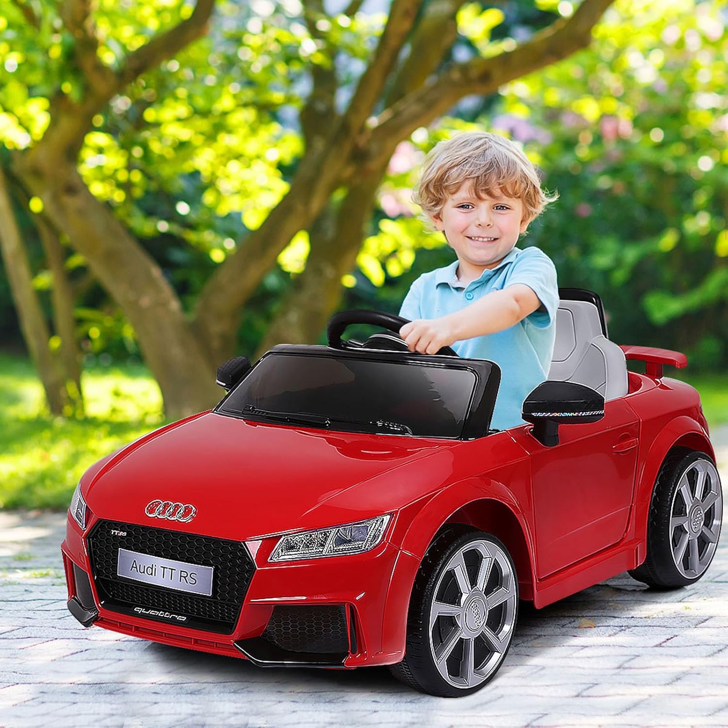 Audi 12V Auto Elettrica per Bambini, Macchina Elettrica con Velocità 2,5-5 km/ora, con Telecomando USB MP3 Luci LED (Rosso)