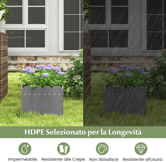 Set di 2 Fioriere Quadrate, Aiuola Rialzata in HDPE Resistente alle Intemperie con Aperture di Drenaggio, Letto Rialzato per Verdure, Fiori e Frutta per Giardino e Balcone (Grigio)