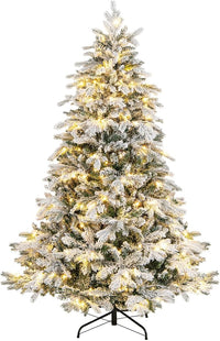Albero di Natale Innevato 137/180/210 CM, Albero di Natale Artificiale Pre-Illuminato con 120/260/300 Luci LED, 757/1415/1684 Punte e Giunti a Cerniera (180 cm)