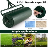 Rullo da Giardino per Prato 113 L 90 x 40 cm, Rullo per Prato in Metallo Riempibile di Acqua/Sabbia con Manico Antiscivolo, Ideale per Cortile, Parco e Fattoria (Verde)